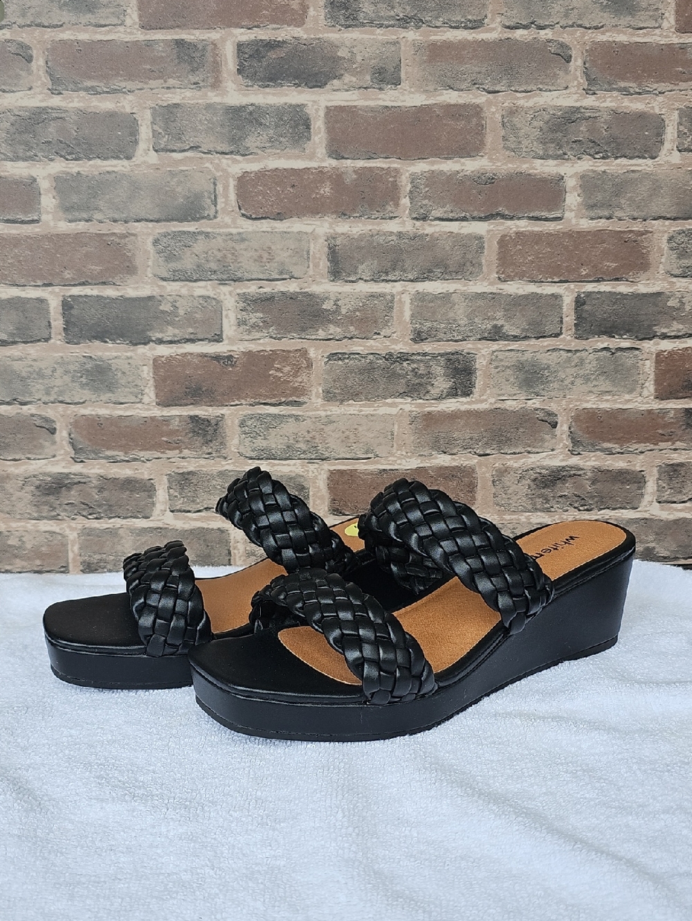 Women’s Black Braided Double-Strap Wedge Sandals